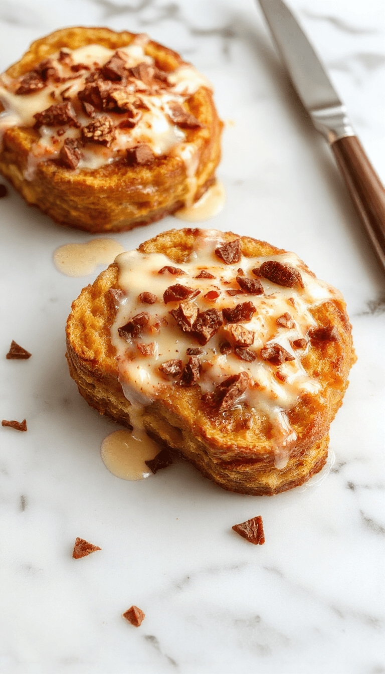 A vibrant plate of pumpkin French toast topped with whipped cream and cinnamon, garnished with orange pumpkin pieces and mint, styled on a rustic wooden table with a drizzle of syrup, capturing warm autumn tones and inviting textures.