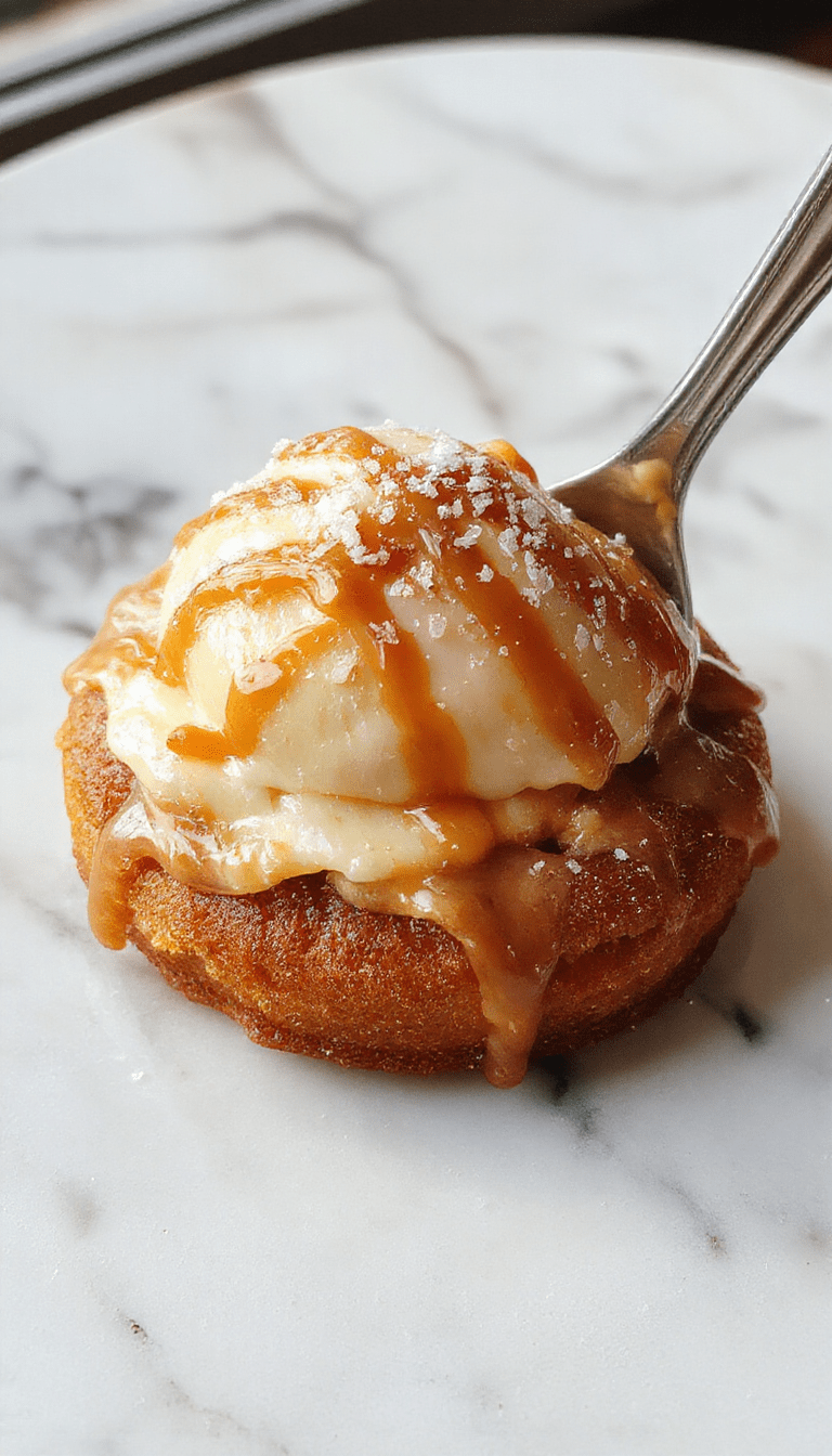 A close-up of a slice of salted caramel dessert featuring a smooth, golden caramel layer atop a buttery base, drizzled with sea salt crystals, presented on a rustic plate with a subtle swirl of caramel sauce and a sprinkle of flaky sea salt for a tempting, luscious appearance.