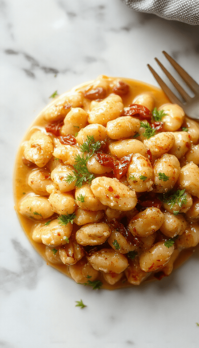 A close-up of a creamy Tuscan butter beans dish in a rustic white bowl, garnished with fresh herbs, with a golden spoon resting on a linen cloth, vibrant green herbs and rich creamy texture visible in the vibrant natural lighting