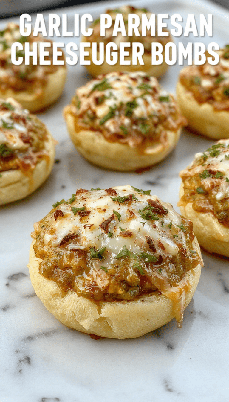 A close-up view of golden-brown cheeseburger bombs filled with melted cheese, garnished with fresh parsley and served on a rustic wooden platter with a dipping sauce on the side