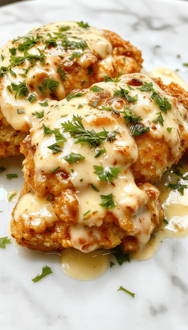 A beautifully plated Irish chicken dish featuring tender chicken breast topped with a rich, creamy whiskey sauce, garnished with fresh herbs, served on a rustic wooden table with a side of mashed potatoes and vibrant green peas, natural lighting highlighting the glossy sauce and crispy edges of the chicken