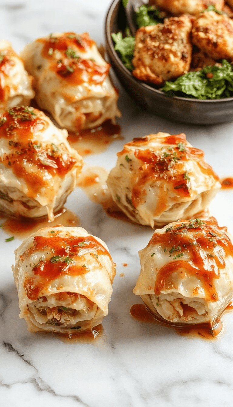 A vibrant plate featuring homemade cabbage rolls sliced open to reveal a savory filling of ground meat and rice, topped with melted sauce and garnished with fresh herbs, all arranged on a rustic wooden table with a background of chopped cabbage and seasonings.