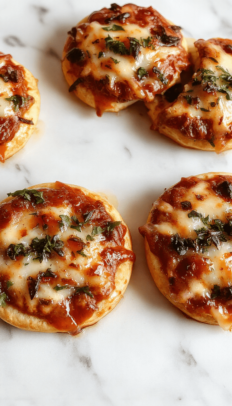 Colorful Halloween mini pizzas topped with melted cheese, pepperoni, and spooky shaped toppings arranged on a dark wooden platter with Halloween decorations in the background