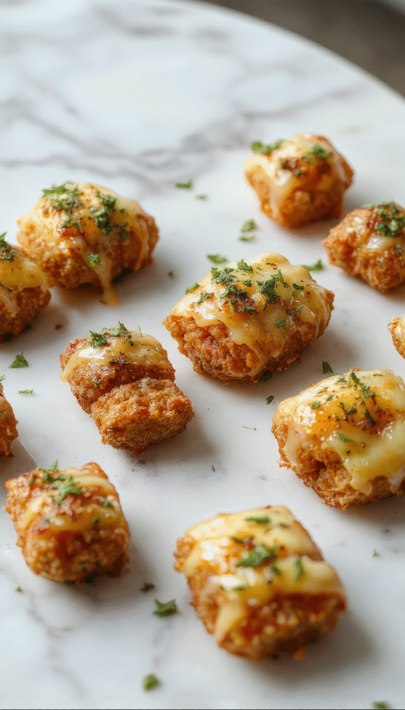 Colorful assortment of Thanksgiving finger foods on a rustic platter featuring mini turkey sliders, cheesy stuffed mushrooms, crispy vegetable bites, and skewers garnished with herbs and festive decor with warm lighting.