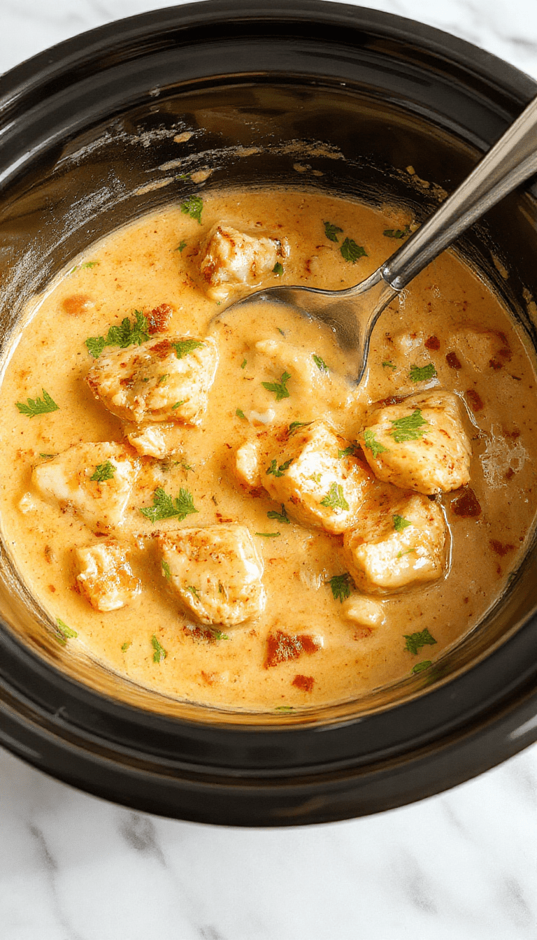 A vibrant dish featuring tender chicken pieces coated in a rich, creamy coconut sauce garnished with fresh cilantro. The curry is served in a shallow white bowl, surrounded by scattered spices and fresh herbs, with a rustic wooden table background and warm natural lighting highlighting its luscious texture and colorful presentation.