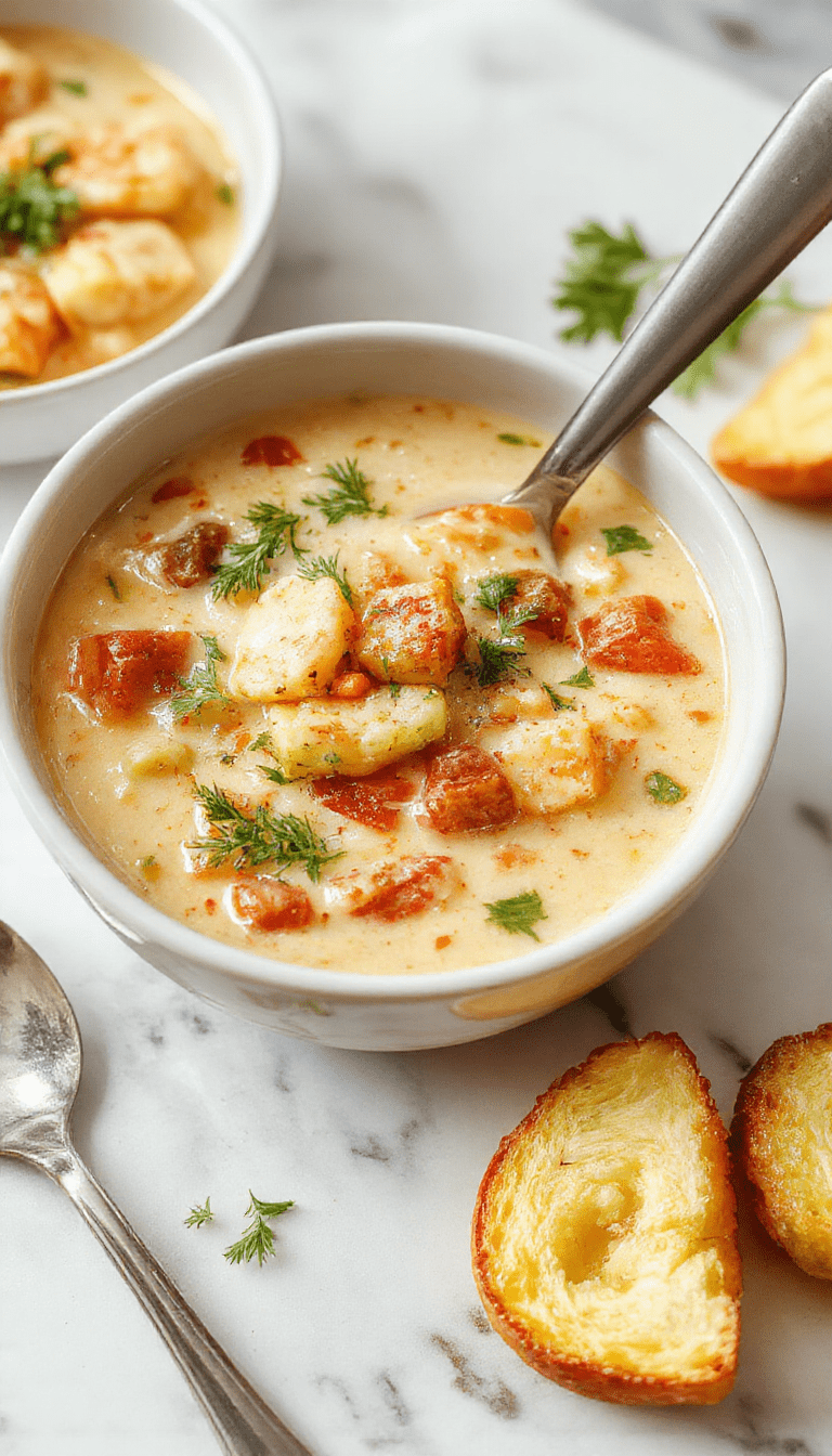 A vibrant bowl of creamy vegetable soup with colorful chopped vegetables, swirled with cream, garnished with fresh herbs, served in a rustic white bowl on a wooden table with a spoon and a linen napkin