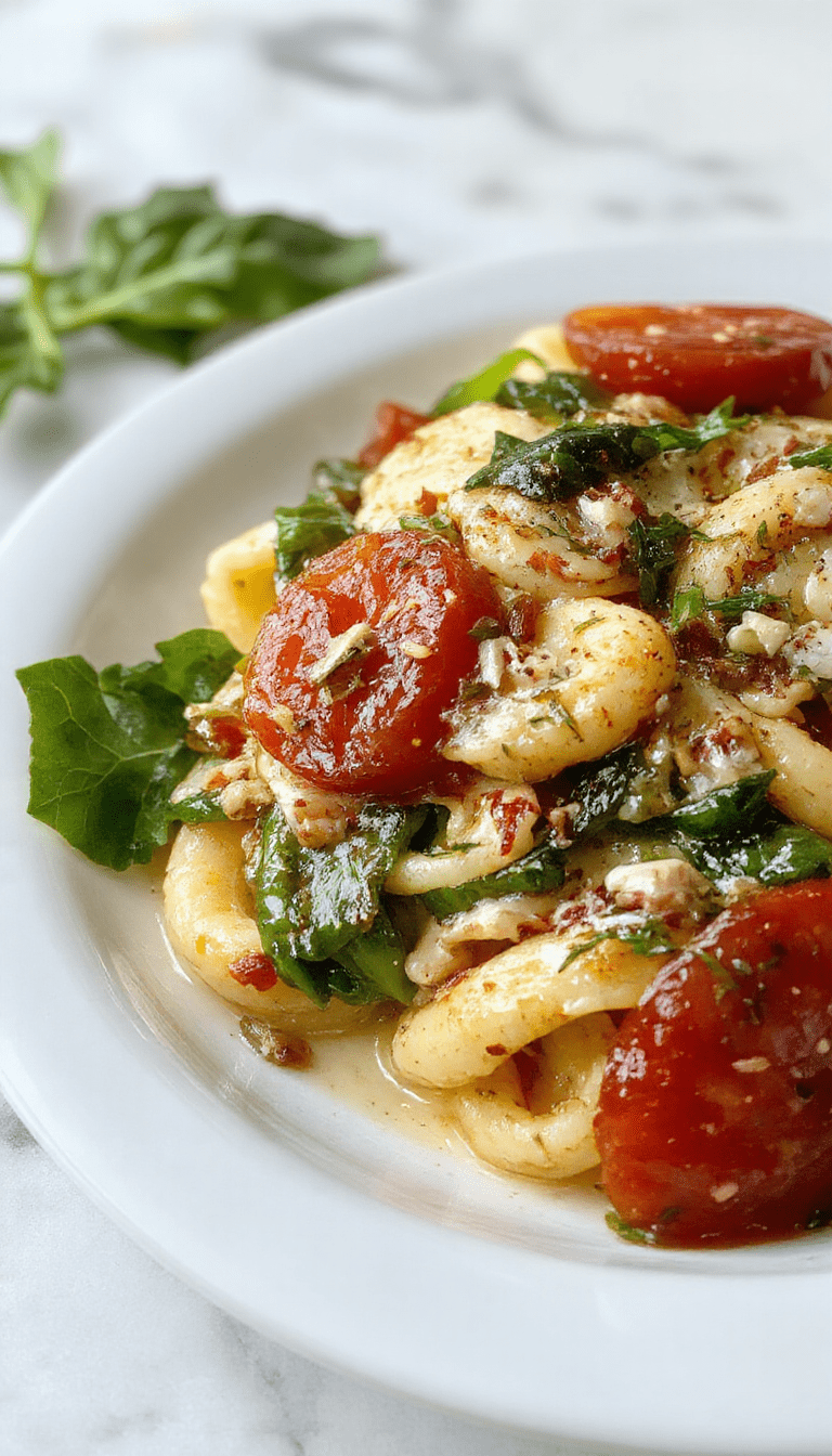 A vibrant plate of creamy spinach and tomato pasta featuring tangled al dente noodles topped with fresh green spinach leaves, juicy cherry tomato halves, and a sprinkle of grated cheese, served on a rustic white plate with a background of basil leaves and olive oil.