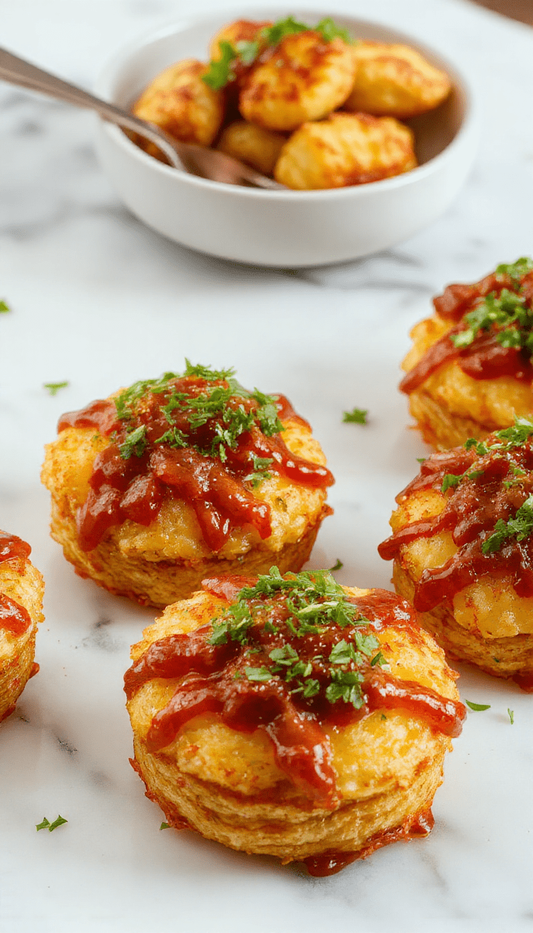 Colorful plate of crispy golden tater tots loaded with melted cheese, crispy bacon bits, chopped green onions, served on a white platter with a rustic background, showcasing textures of gooey cheese and crunchy tots.