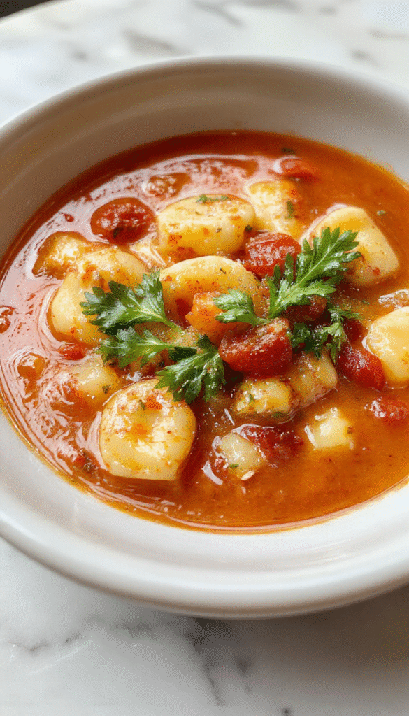 A vibrant bowl of tomato tortellini soup featuring colorful cherry tomatoes, tender tortellini, fresh herbs sprinkled on top, served in a white bowl with a rustic wooden background, steam rising to indicate warmth and freshness.
