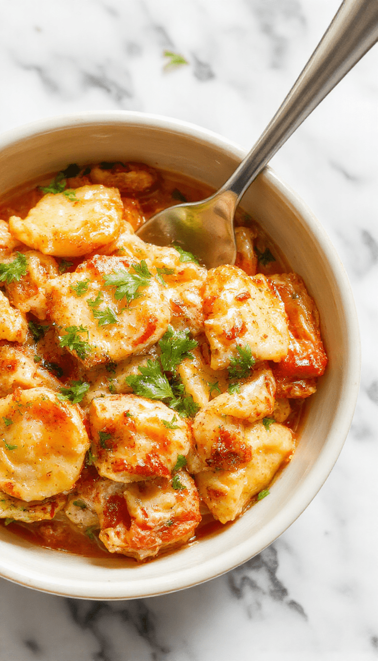 A vibrant plate of creamy chicken tortellini with tender pasta filled with cheese, garnished with fresh basil leaves and grated Parmesan cheese, served on a rustic white plate with a colorful background.