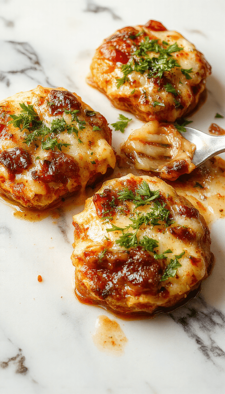 A golden-brown pizza topped with caramelized onions, melted cheese, and crisp crust slices arranged on a rustic wooden platter, garnished with fresh herbs, with a bowl of French onion soup in the background.