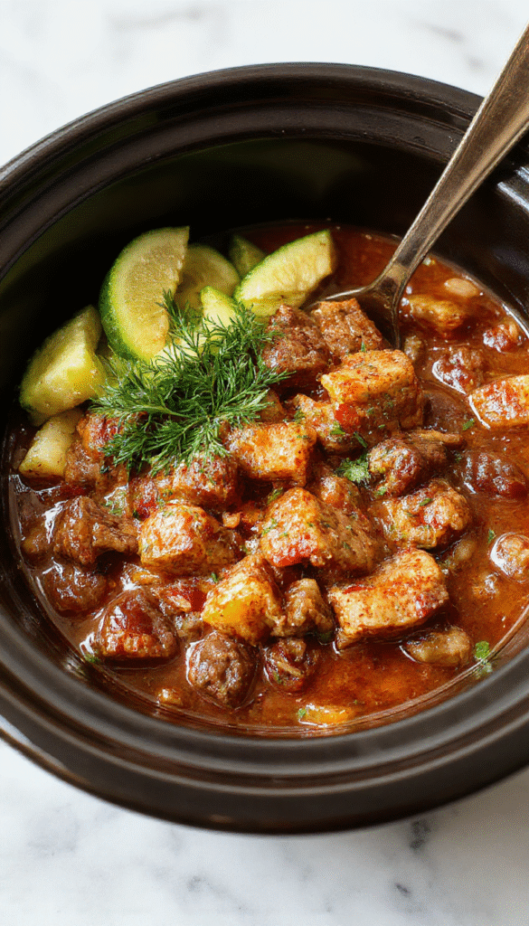 A steaming bowl of American Goulash with tender ground beef, cooked pasta, and rich tomato sauce garnished with fresh herbs, served in a rustic bowl on a wooden table with a spoon resting beside it.