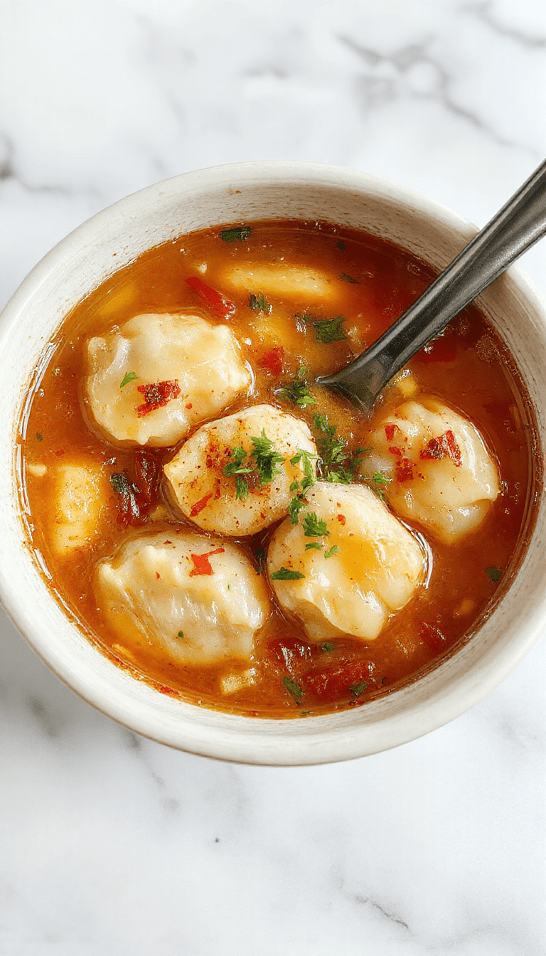 A steaming bowl of Gyoza Soup featuring golden-brown Japanese dumplings floating in a clear, aromatic broth, garnished with chopped green onions and shredded nori, with a side of fresh vegetables and a pair of chopsticks resting on the bowl, highlighting textures and vibrant colors.
