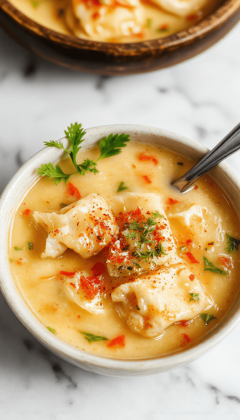 A steaming bowl of wonton soup showcasing delicate wontons topped with chopped green onions, vibrant carrots, and cilantro, served in a clear broth with a few slices of bok choy, styled with chopsticks resting on the side against a light wooden background.