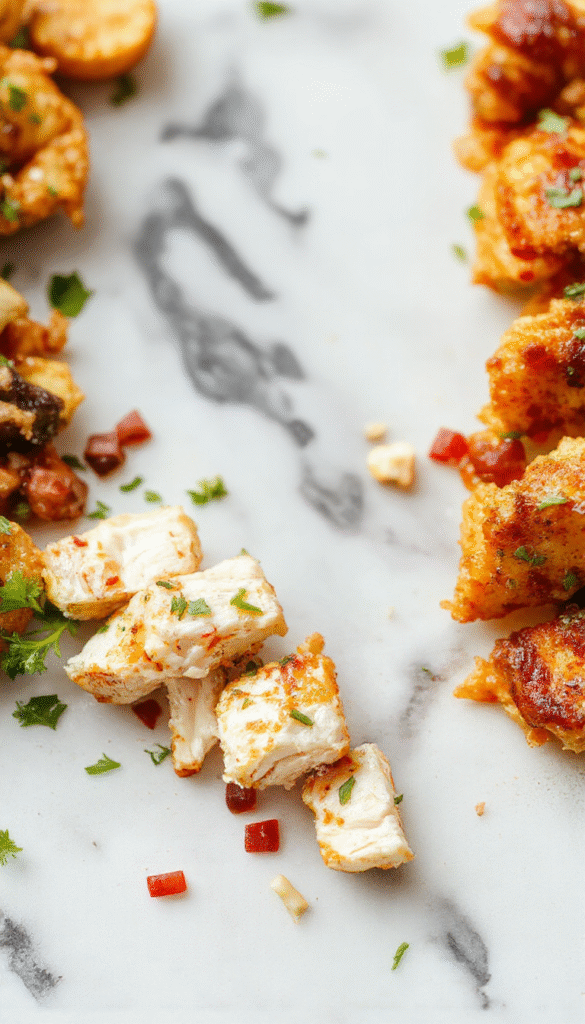 Colorful Asian Chicken Crunch Salad featuring mixed greens topped with crispy shredded chicken, vibrant shredded vegetables, toasted almonds, sesame seeds, and a tangy dressing, all beautifully arranged in a white ceramic bowl with chopsticks resting on the side.