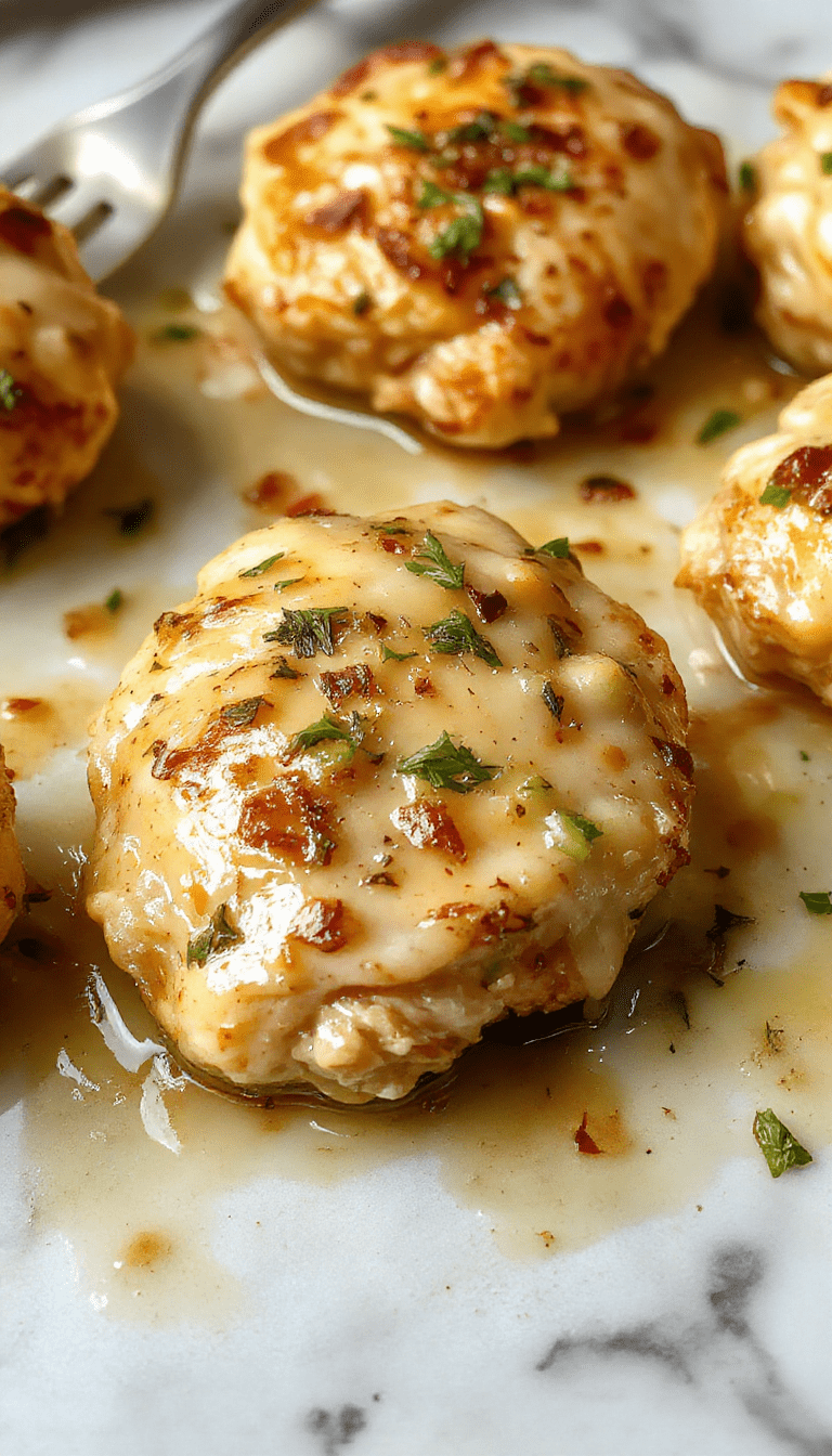 A close-up image of a golden-brown garlic butter chicken breast plated elegantly on a white dish, garnished with fresh parsley and lemon wedges, with a side of roasted vegetables and a drizzle of melted garlic butter, styled with vibrant colors and appealing textures.